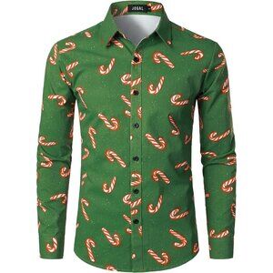 Men's Greencandy Christmas Sirts Claus Party Long Sleeve Button Down Shirts